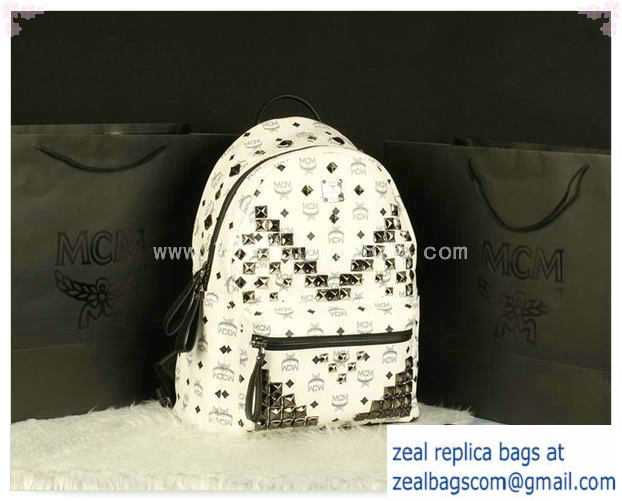 High Quality Replica MCM Stark Backpack Jumbo in Calf Leather 8100 White - Click Image to Close